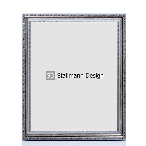 Stallmann Design Barockrahmen “OIA” | 24x30 cm | Silber | Echtholz-Bilderrahmen antik | mit Kunstglas | Fotorahmen aus Holz im Vintagestyle von Stallmann Design