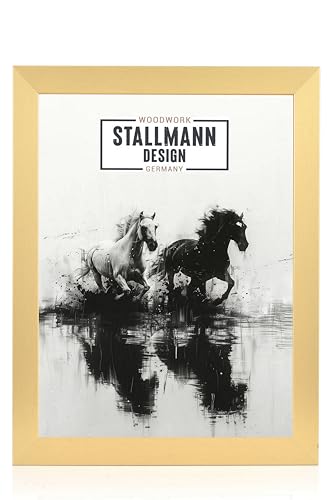 Stallmann Design Bilderrahmen 21x29,7 cm (DIN A4) gold Holz mit Acrylglas Rahmen-Breite 40mm Posterrahmen Wechselrahmen von Stallmann Design