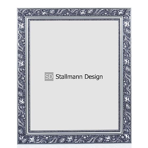 Stallmann Design Bilderrahmen Barockrahmen SWAN | 15x21 cm | Silber | Echtholz-Bilderrahmen antik | 80 andere Größen verfügbar | Fotorahmen aus Holz im Vintagestyle von Stallmann Design