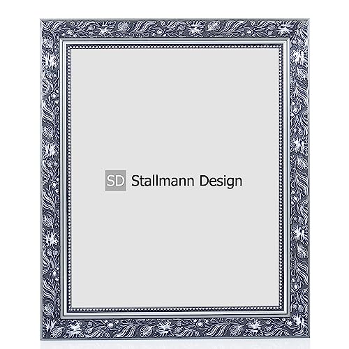 Stallmann Design Bilderrahmen Barockrahmen SWAN | 50x100 cm | Silber | Echtholz-Bilderrahmen antik | 80 andere Größen verfügbar | Fotorahmen aus Holz im Vintagestyle von Stallmann Design