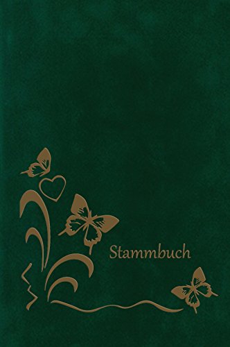 Stammbuch Theo, dunkelgrün, Velours, Prägung Schmetterlinge in Gold, Stammbuchformat von FOXCUP