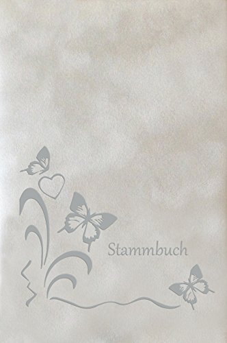Stammbuch Theo, grau, Velours, Prägung Schmetterlinge in Silber, Stammbuchformat von Stammbuch der Familie