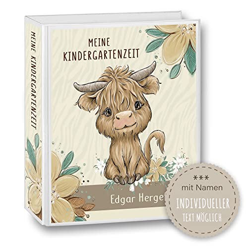 Kindergarten Ordner personalisiert mit Namen und Wunschtext Buffali Büffel A4 - Meine Kindergartenzeit Kindergartenordner Portfolioordner Sammelordner Junge Mädchen von Stammbuchshop