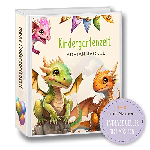 Kindergarten Ordner personalisiert mit Namen und Wunschtext Cut Dragons Gruppe Dinosaurier A4 - Meine Kindergartenzeit Kindergartenordner Portfolioordner Sammelordner Junge Mädchen von Stammbuchshop