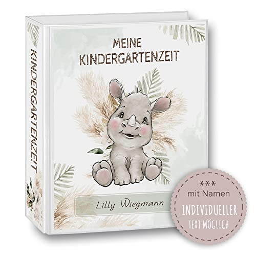 Kindergarten Ordner personalisiert mit Namen und Wunschtext Safaro Nashorn A4 - Meine Kindergartenzeit Kindergartenordner Portfolioordner Sammelordner Junge Mädchen von Stammbuchshop