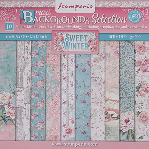 Scrapbooking Pad 10 sheets cm 30,5x30,5 (12"x12") Maxi Background selection - Sweet winter von Stamperia