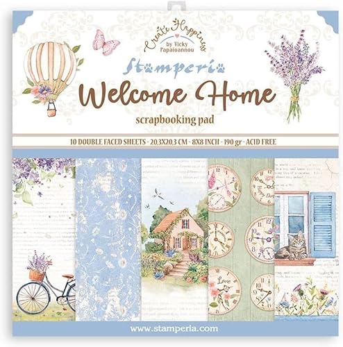 10 Blatt 20,3 x 20,3 cm doppelseitig kreiert Happiness Welcome Home Scrapbooking Papier von Stamperia