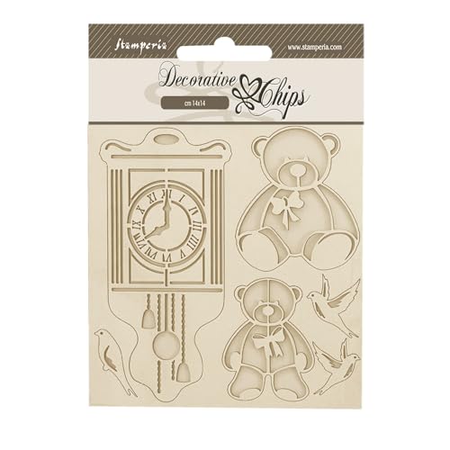 Stamperia - Decorative Chips for Scrapbooks, Albums, Card Making, Bullet Journals and More, Teddy Bear, Laser Cut Cardboard Shapes, Easy to Glue, Perfect for Crafts and Gifting (Brocante Antiques) von Stamperia