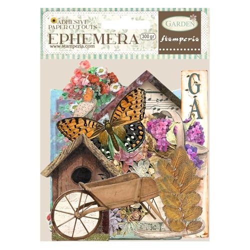 Stamperia - Ephemera for Scrapbooking, Albums, Card Making, Bullet Journalling and More, Adhesive Paper Cut Outs, Easy to Apply, Perfect for Hobbies, Crafts and Gifting (Garden) (42 pieces) von Stamperia
