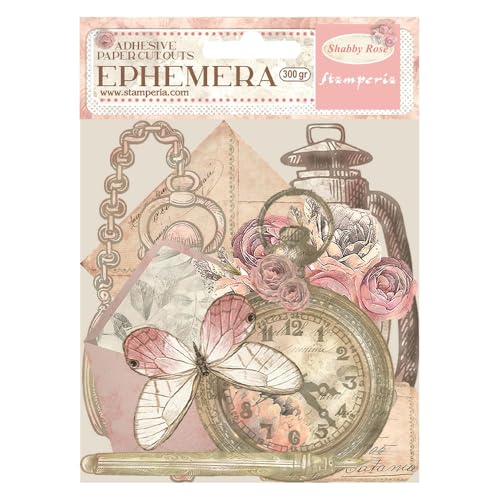 Stamperia - Ephemera for Scrapbooking, Albums, Card Making, Bullet Journalling and More, Adhesive Paper Cut Outs, Easy to Apply, Perfect for Hobbies, Crafts, and Gifting (Shabby Rose) (32 pieces) von Stamperia