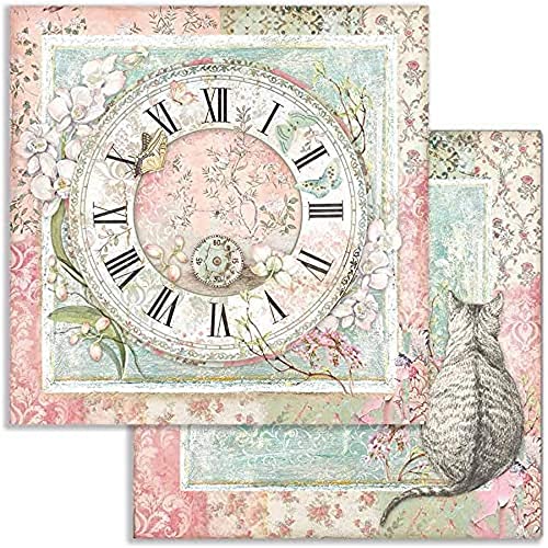 STAMPERIA INTERNATIONAL, KFT SBB753 Scrapbooking Papier zweiseitig Uhr und Katze, 31.5cmX30.5cm von Stamperia