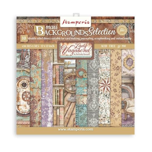 STAMPERIA INTERNATIONAL, KFT SBBL100 Scrapbooking Pad 10 Sheets cm, 5 (12"x12") Maxi Background Selection-Lady Vagabond Lifestyle, Various, 30,5x30,5 cm, 3 von Stamperia