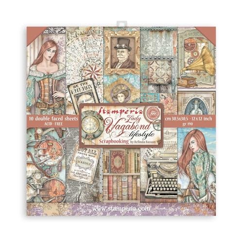 STAMPERIA INTERNATIONAL, KFT SBBL98 Scrapbooking Pad 10 Sheets cm, 5 (12"x12") -Lady Vagabond Lifestyle, Various, 30,5x30,5 cm, 3 von Stamperia