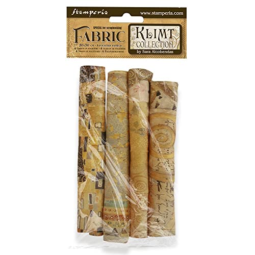 STAMPERIA INTERNATIONAL, KFT SBPLT01 Pack 4 Sheets Fabric cm 30x30-Klimt, Various, 30x30 cm, 3 Count von Stamperia