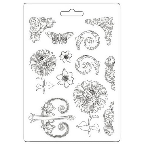 Stamperia - Soft Mould A5 for Scrapbooks, Albums, and Bullet Journals, Suitable for Soft Clay, Ceramic Powder and More, for Crafts and Gifting (Sir Vagabond in Fantasy World Mechanical Sunflower) von Stamperia