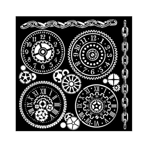 STAMPERIA INTERNATIONAL, KFT Thick stencil cm 18X18 - Voyages Fantastiques gears, Cream von Stamperia