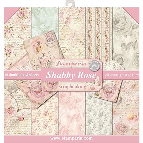 Stamperia - Scrapbook Paper Pad for Scrapbooking, Albums, Card Making, Bullet Journalling and More, Acid Free, Double-Sided, Perfect for Hobbies, Crafts, and Gifting (Shabby Rose) (30.5 x 30.5cm) von Stamperia