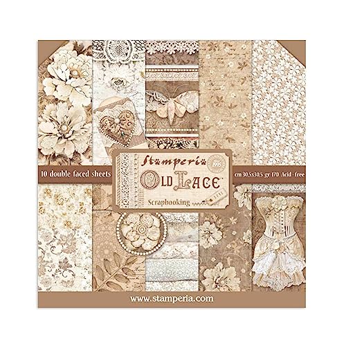 Stamperia - Scrapbook Paper Pad for Scrapbooking, Albums, Card Making, Bullet Journalling and More, Acid Free, Double-Sided, Perfect for Hobbies, Crafts, and Gifting (Old Lace) (30.5 x 30.5cm) von Stamperia