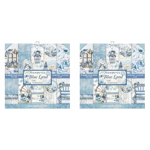 STAMPERIA SBBL47 Papierblock 10 Blätter doppelseitig Blue Land, Mehrfarbig, 30.5 x 30.5 (12" x 12") (Packung mit 2) von Stamperia