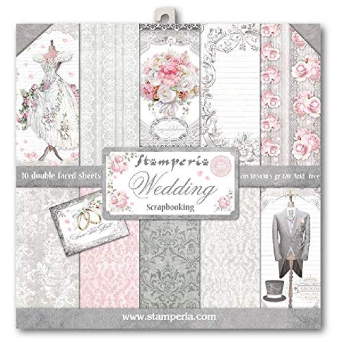 STAMPERIA Wedding Papierblock 10 Blätter doppelseitig Hochzeit, Papier, Mehrfarbig, 30 x 30 von Stamperia