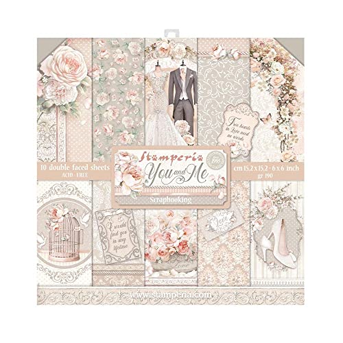 Scrapbooking Extra small Pad 10 sheets cm 15,24x15,24 (6"x6") - You and me, White von Stamperia