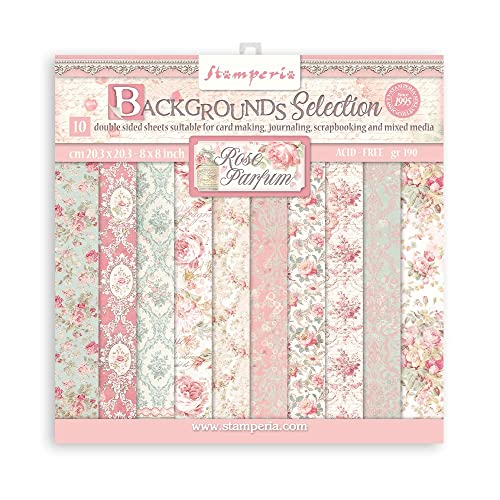 Scrapbooking Small Pad 10 Sheets CM 20.3x20.3 (8 "X8") Backgrounds Selection - Rose Perfum von Stamperia