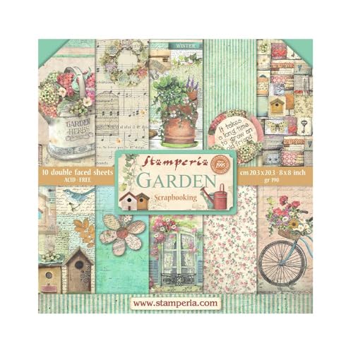 Scrapbooking Small Pad 10 sheets cm 20,3X20,3 (8"X8") - Garden von Stamperia