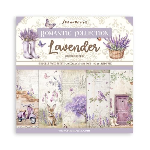 Stamperia - Scrapbook Paper Pad for Scrapbooking, Albums, Card Making, Bullet Journalling, and More, Acid Free, Double-Sided, Perfect for Hobbies, Crafts, and Gifting (Lavender) (20.3 x 20.3cm) von Stamperia