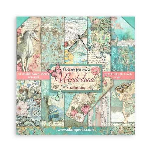 Stamperia - Scrapbook Paper Pad for Scrapbooking, Albums, Card Making, Bullet Journalling, and More, Acid Free, Double-Sided, Perfect for Hobbies, Crafts, and Gifting (Wonderland) (20.3 x 20.3cm) von Stamperia