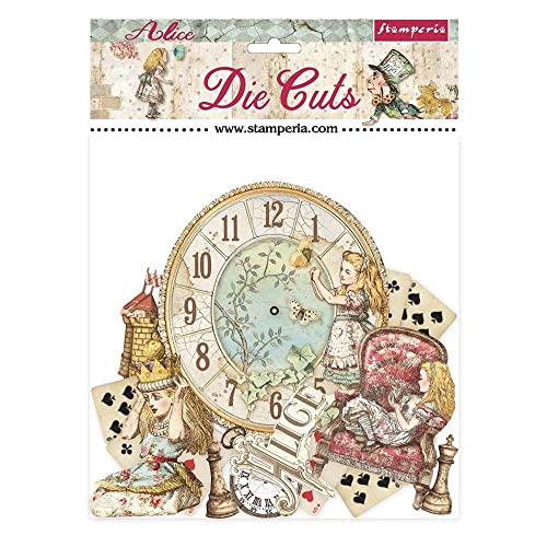 Stamperia DFLDC46 Assorted Through The Looking Glass Verschiedene Stanzformen – Alice durch das aussehende Glas, Papier, bag of die cuts, 6 Piece von Stamperia