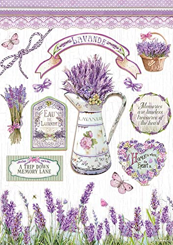 Stamperia DFSA4622 Lavender A4 Rice Paper Packed-Provence Elements, Papier, Various, 29.7cmX21cm von Stamperia