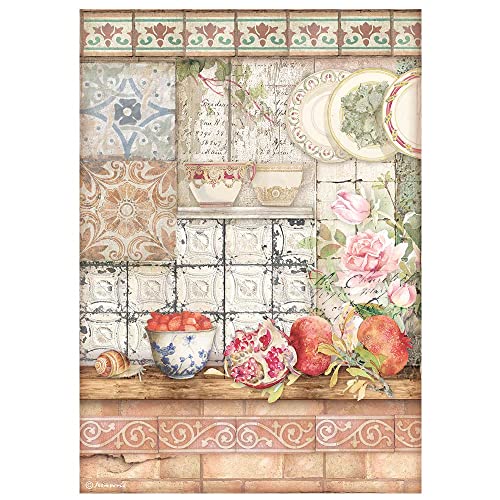 Stamperia DFSA4655 A4 Rice paper packed-Casa Granada tiles, Papier, Multicoloured von Stamperia