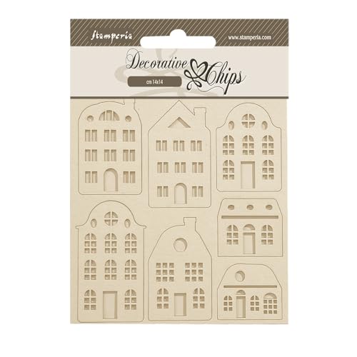 Stamperia - Decorative Chips for Scrapbooking, Albums, Card Making, Bullet Journals, and More, Laser Cut Cardboard Shapes, Easy to Glue, Perfect for Hobbies, Crafts, and Gifting (Lavender Cozy Houses) von Stamperia