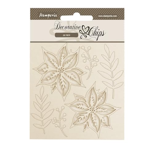 Stamperia - Decorative Chips for Scrapbooks, Albums, Cards, Bullet Journals and More, Poinsettia, Laser Cut Cardboard Shapes, Easy to Glue, Perfect for Crafts and Gifting (The Nutcracker) von Stamperia