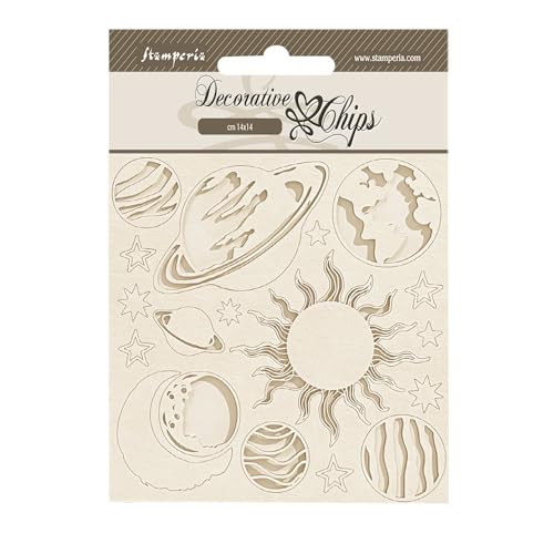 Stamperia - Decorative Chips for Scrapbooking, Albums, Card Making, Bullet Journalling and More, Laser Cut Cardboard Shapes, Easy to Glue, Perfect for Hobbies, Crafts, and Gifting (Fortune Planets) von Stamperia