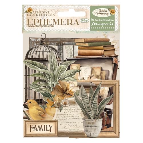 Stamperia - Ephemera for Scrapbooking, Albums, Card Making, Bullet Journalling and More, Adhesive Paper Cut Outs, Easy to Apply, Perfect for Hobbies, Crafts, and Gifting (Golden Harmony) (35 pieces) von Stamperia