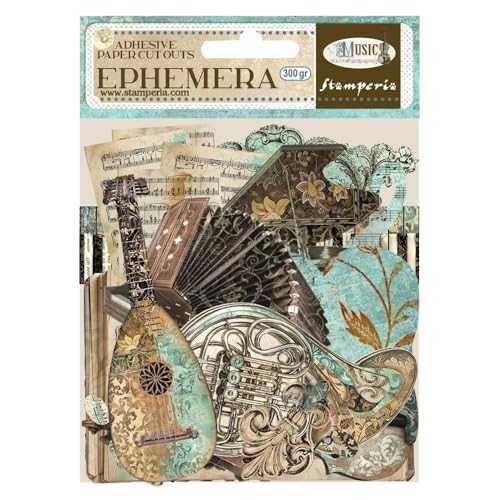 Stamperia - Ephemera for Scrapbooking, Albums, Card Making, Bullet Journalling and More, Adhesive Paper Cut Outs, Easy to Apply, Perfect for Hobbies, Crafts, and Gifting (Music) (36pcs) von Stamperia