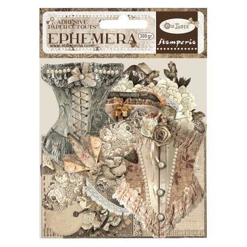 Stamperia - Ephemera for Scrapbooking, Albums, Card Making, Bullet Journalling and More, Adhesive Paper Cut Outs, Easy to Apply, Perfect for Hobbies, Crafts, and Gifting (Old Lace) von Stamperia