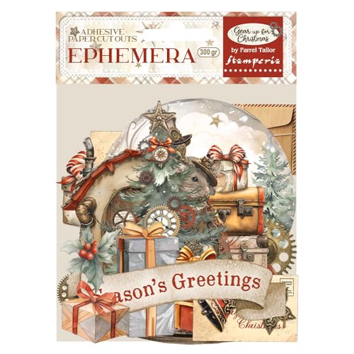 Stamperia - Ephemera for Scrapbooking, Albums, Cards, Bullet Journalling and More, Adhesive Paper Cut Outs, Easy to Apply, Perfect for Hobbies, Crafts and Gifting (Gear up for Christmas) (37 pieces) von Stamperia