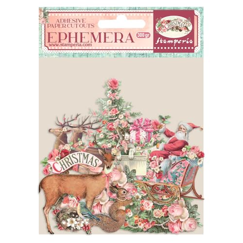 Stamperia - Ephemera for Scrapbooks, Albums, and Bullet Journals, Pink Christmas, Adhesive Paper Cut Outs, Easy to Apply, Perfect for Crafts and Gifting (All You Need for Christmas) (35 pieces) von Stamperia