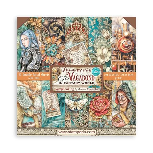 Stamperia International KFT SBBL148 Stamperia Scrapbooking-Block, 10 Blatt, 30,5 x 30,5 cm, Sir Vagabond In Fantasy World, mehrfarbig, 12 x 12 in von Stamperia