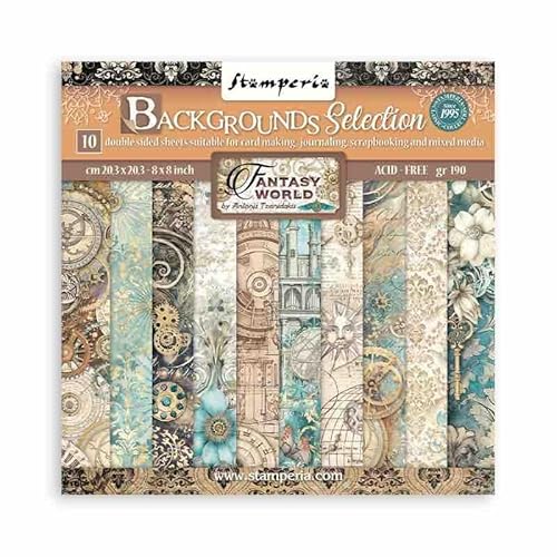 Stamperia SBBS99 Mini-Scrapbooking-Block, 20,3 x 20,3 cm, Hintergrund Sir Vagabond in Fantasy World, 10 Stück, mehrfarbig, 8 x 8 in von Stamperia