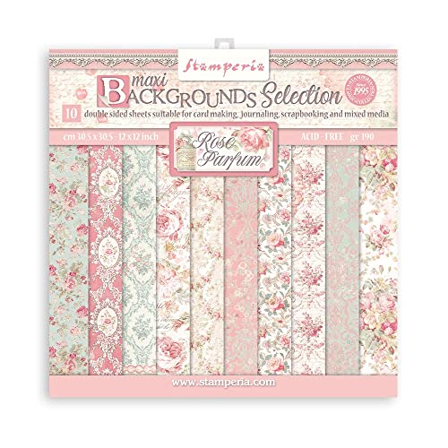 Stamperia International SBBL126 Scrapbooking Pad 10 Sheets CM 30.5x30.5 (12 "X12") Maxi Background Selection-Rose Perfum, Multi Color, 30.5 x 30.5 cm von Stamperia