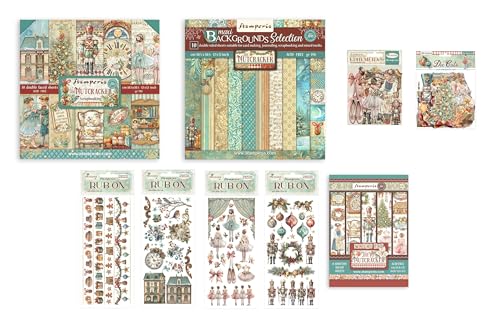 Stamperia International The Nussknacker Riesiges Paket: 30,5 x 30,5 cm Papierblock + 30,5 x 30,5 cm Hintergrund Papierblock + A5 Washi-Block + Stanzformen + Ephemera + 4 Packungen Rub-on von Stamperia