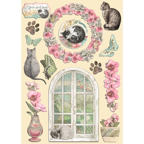 Stamperia KLSP155 Orchids and Cats Decorative Paper, Multi, ‎21 x 5,4 x 0,5 cm von Stamperia