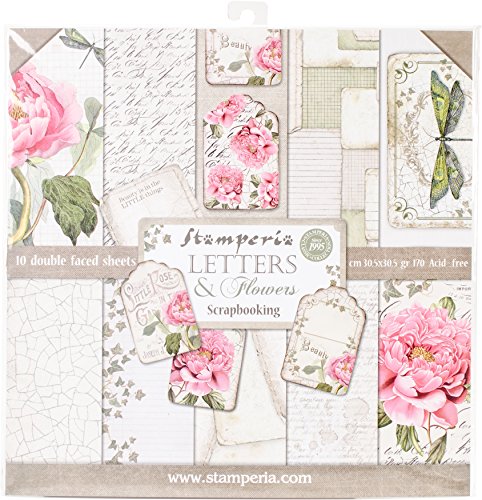 Stamperia Letters and Flowers Scrapbooking Pad 30x30 von Stamperia