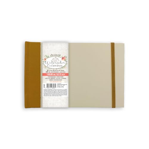 Stamperia - Mixed Media Journal with 36 Plain Watercolour Pages, Hot-Pressed and Acid Free, Lay-Flat Binding, Customisable Hardcover, with Elastic Closure and Ribbon Marker (14.8cm x 9cm) (300gr) von Stamperia