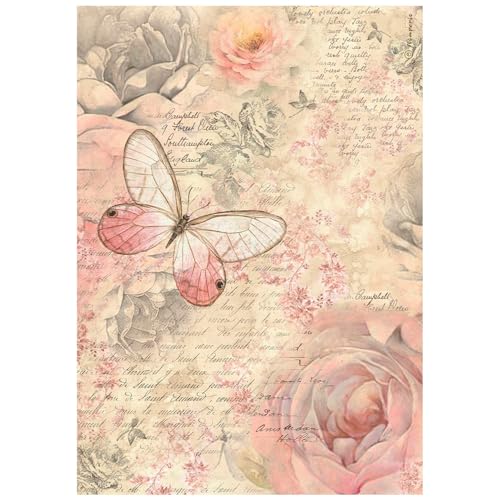 Stamperia Motiv-Strohseide Shabby Rose - Butterfly, DIN A4, 28 g/m2, Seidenpapier mit Motiv von Stamperia