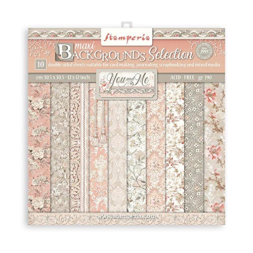 Stamperia SBBL114 Scrapbooking Pad 10 sheets cm 30,5x30,5 (12"x12") Maxi Background Selection-You and me, Papier, White, One Size, 5 stück von Stamperia