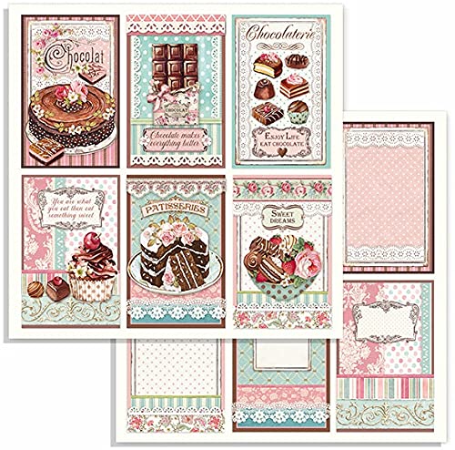 Stamperia SBB738 DS PAPR12 Choc Scrapbooking Doppelseitiges Papier Chocolate Cards, Mehrfarbig, 30,5x30,5 von Stamperia